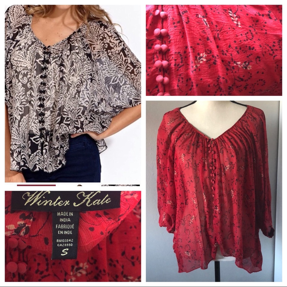 Winter Kate Red taupe vintage silk button down Blouse | S